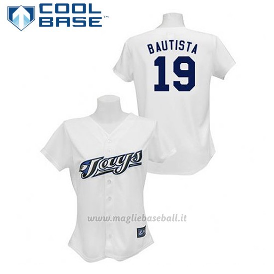 Maglia Baseball Uomo Toronto Blue Jays Jose Bautista 19 Bianco Cool Base